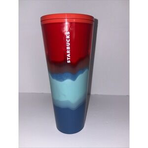 Starbucks Summer 2021 Color Wave Red Aqua Blue 24oz Venti Cold Cup Tumbler – New